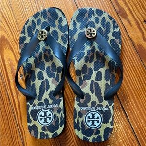 Tory Burch Leopard Print Flip Flops